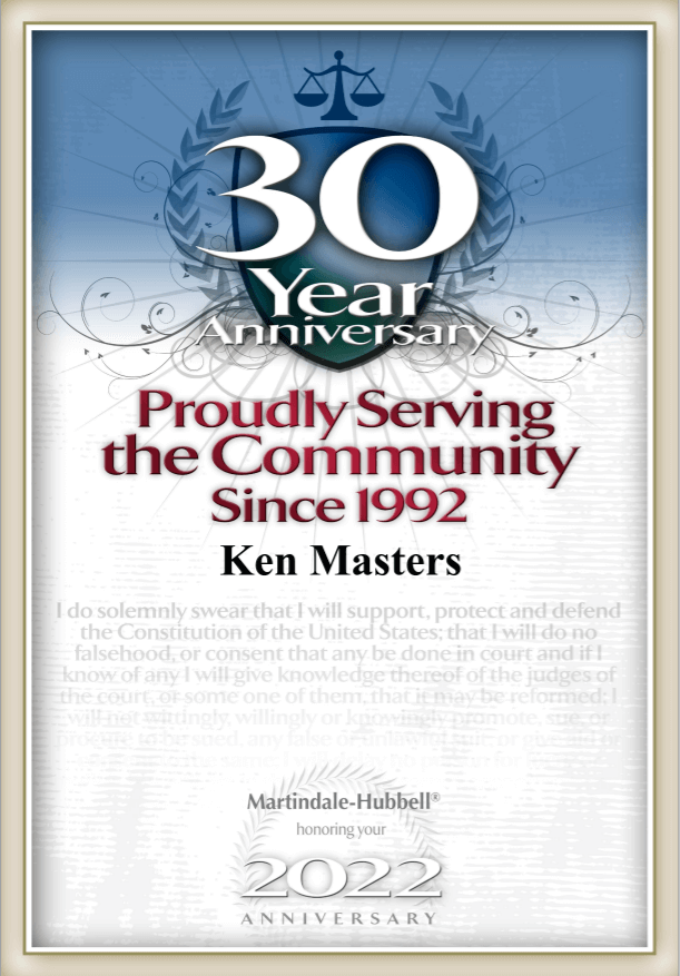 30 Year Anniversary | Proudly Serving the Community Since 1992: Ken Masters | Martindale Hubbell